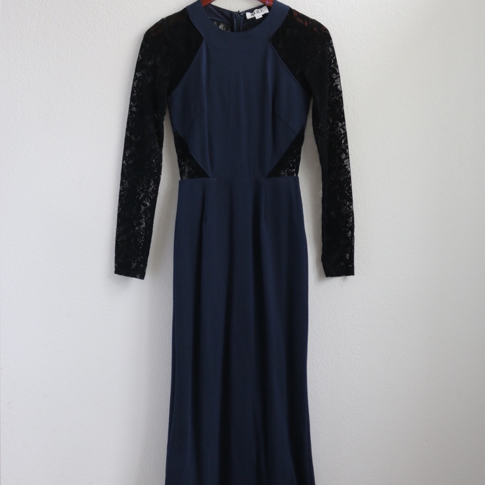 ALICE by Temperley Navy Maxi Dress with Black Lace